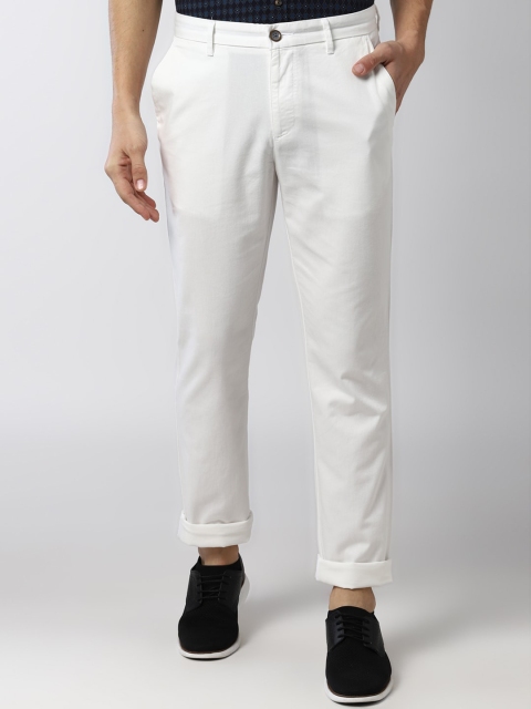 

Peter England Casuals Men White Slim Fit Solid Regular Trousers