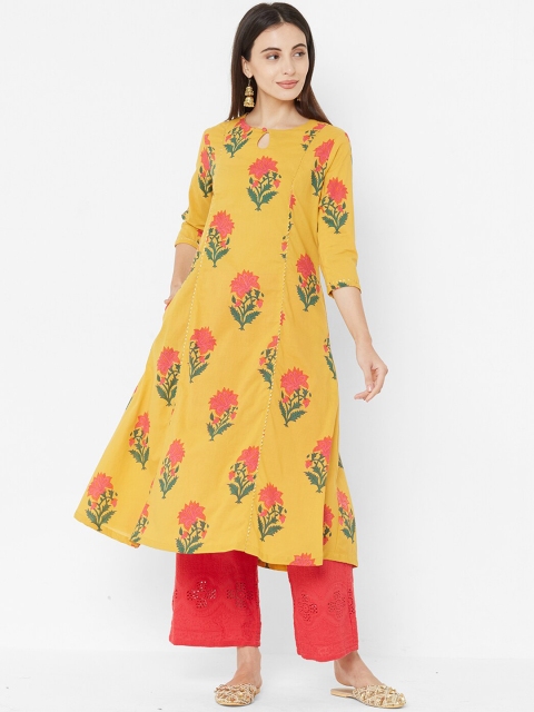 

FASHOR Women Mustard Printed A-Line Kurta