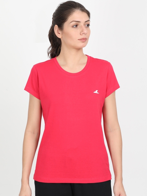 

SPARROWHAWK Women Fuchsia Pink Solid Round Neck Pure Cotton T-shirt