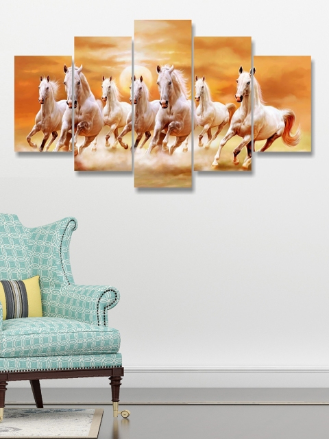 

Go Hooked Set Of 5 Orange & Beige Digitally Printed Wall Art
