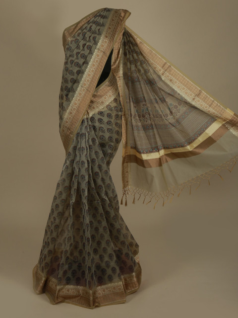 

Pothys Olive Green Woven Design Supernet Saree