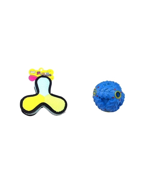 

Poochles Yellow & Blue Three Side Latex & Plastic Ball Combo Dog Toys
