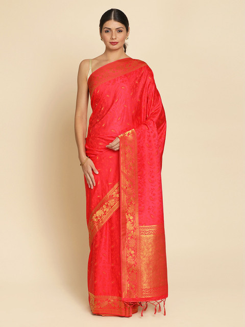 

Koskii Pink Woven Design Satin Saree