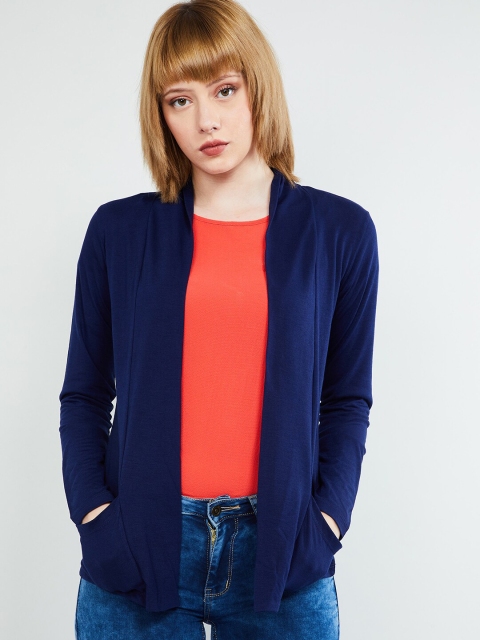 

max Women Blue Solid Open Front Shrug