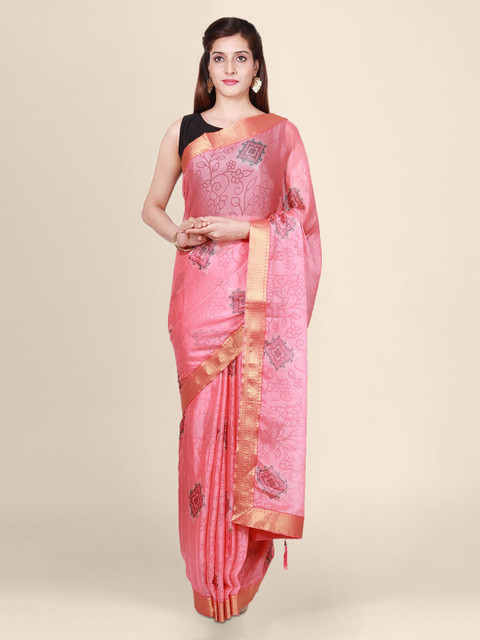 

CLAI WORLD Pink Printed Handloom Saree