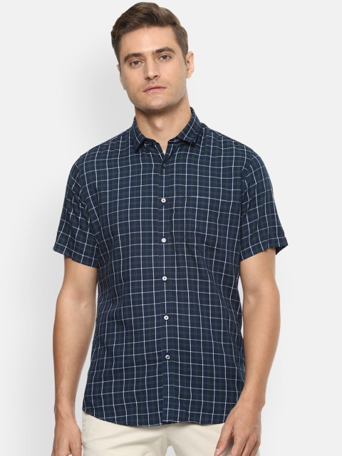 

Van Heusen Sport Men Navy Blue Slim Fit Checked Casual Shirt