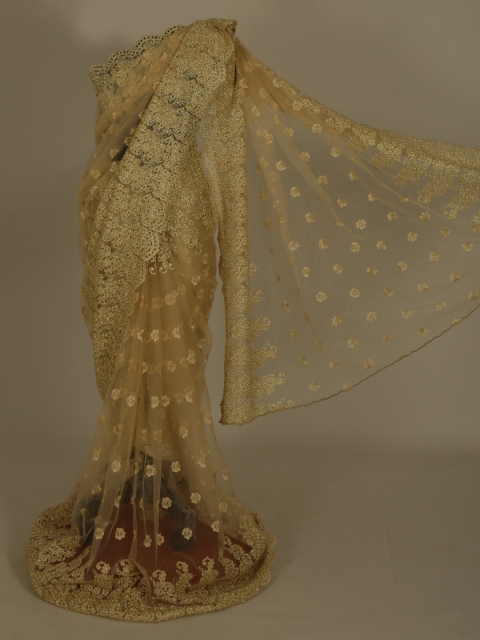 Pothys Gold-Toned Embroidered Net Saree
