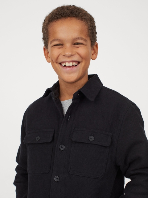 

H&M Boys Black Solid Lined Flannel Shirt Jacket