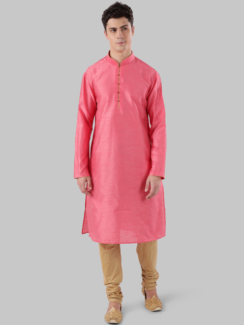 

Ethnix by Raymond Men Pink Solid Straight Kurta
