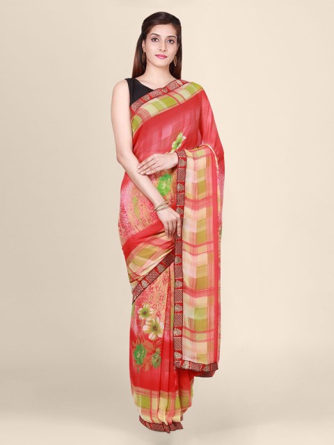 

CLAI WORLD Red Printed Pure Chiffon Saree