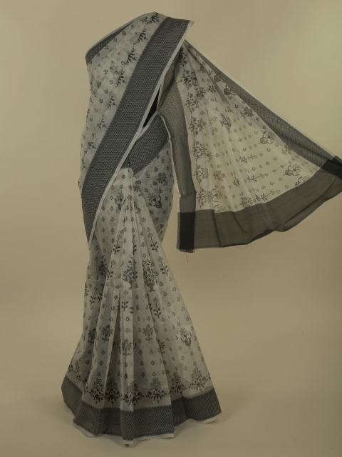 

Pothys Cream-Coloured & Olive Green Supernet Printed Saree