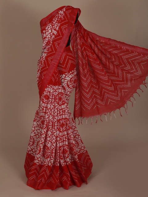 

Pothys White & Red Linen Blend Printed Saree