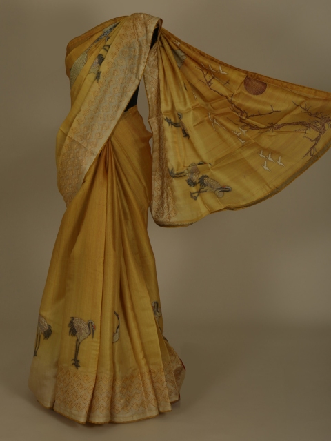 

Pothys Mustard Brown & Gold-Coloured Jute Silk Woven Design Saree