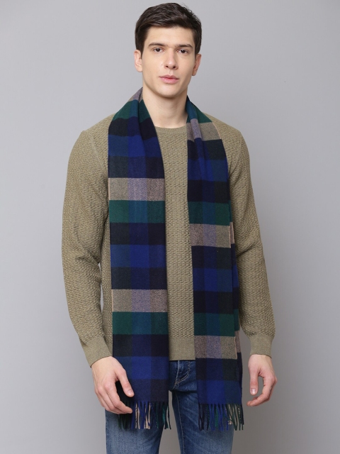 

GANT Men Green & Navy Blue Checked Scarf