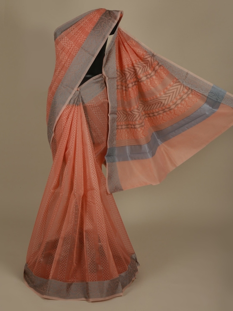 

Pothys Orange Printed Supernet Saree