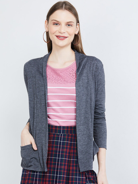 

max Women Grey Solid Open Front Shrug
