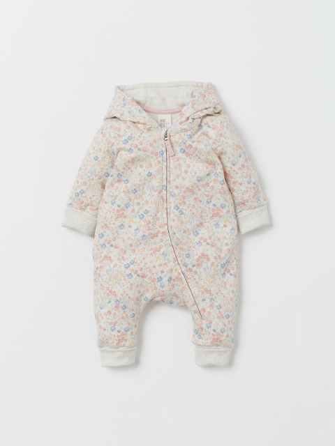 

H&M Kids White & Pink Floral Print Cotton-Blend Sustainable All-In-One Suit