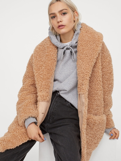 

H&M Women Beige Teddy Coat