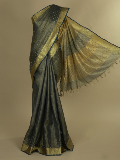 

Pothys Grey Embellished Linen Blend Saree