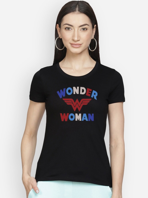 

Free Authority Women Black Wonder Woman Printed Round Neck T-shirt