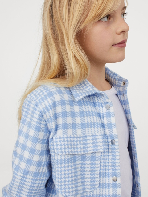 

H&M Girls Blue & White Checked Cotton Twill Shirt Jacket