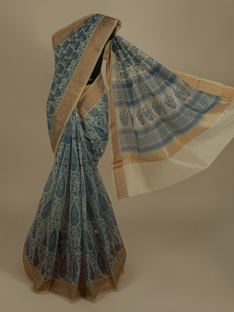 

Pothys Blue Printed Supernet Saree