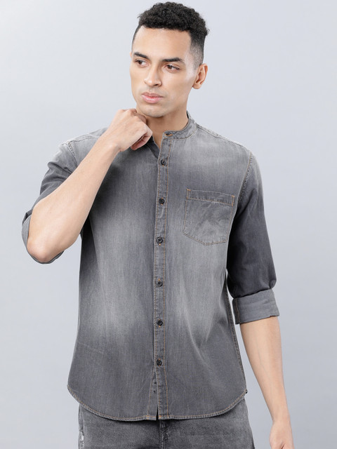 

HIGHLANDER Men Grey Slim Fit Faded Casual Shirt