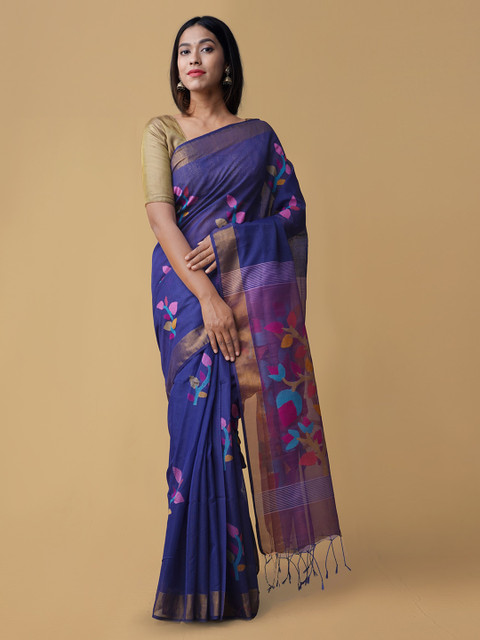 

Unnati Silks Blue Woven Design Maheshwari Saree