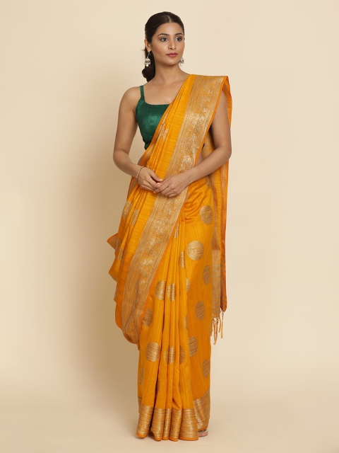 

Koskii Orange & Gold-Coloured Art Silk Woven Design Saree