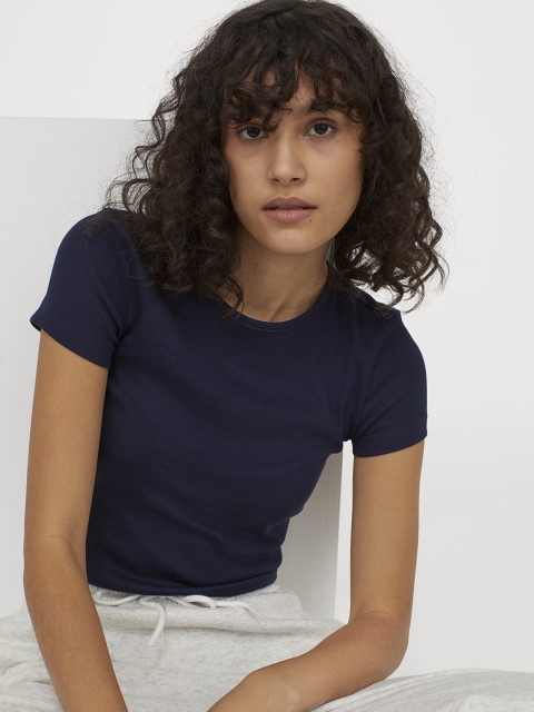 

H&M Women Blue Ribbed Cropped Top