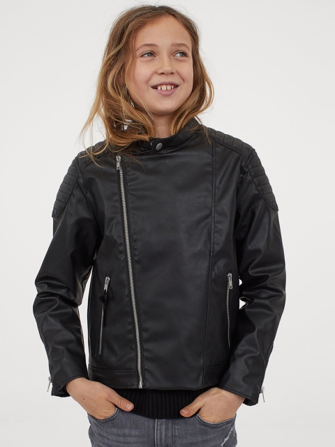 

H&M Boys Black Solid Biker Jacket