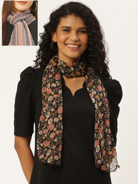 

Trend Arrest Women Pack Of 2 Black & Pink Printed Scarves