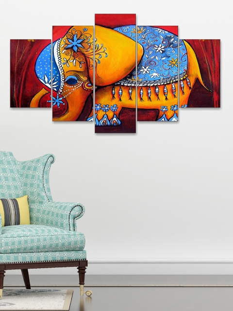 

Go Hooked Set Of 5 Red & Orange Digitally Printed Wall Art, Blue