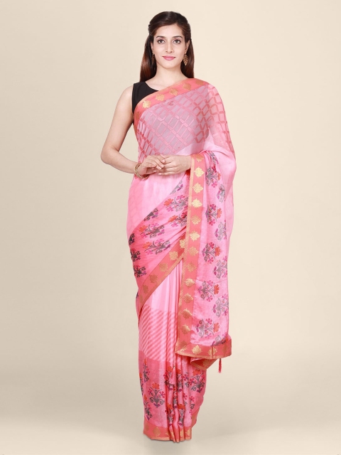 

CLAI WORLD Pink Printed Brasso Handloom Saree