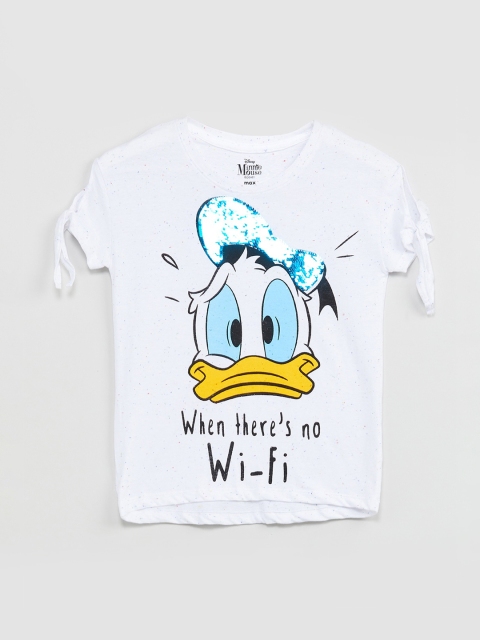 

max Girls Off-White Printed Round Neck T-shirt
