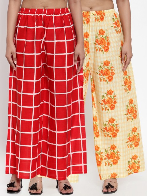 

NEUDIS Women Pack Of 2 Wide Leg Palazzos, Red
