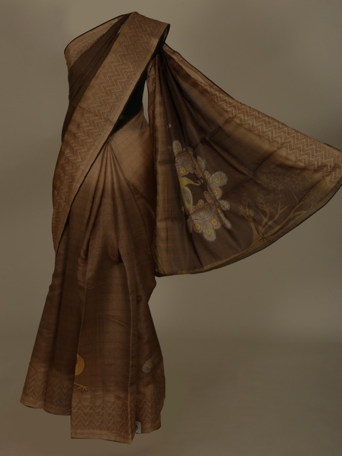 

Pothys Brown Solid Jute Silk Saree