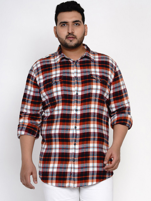 

Santonio Men Orange & White Regular Fit Cotton Checked Casual Shirt
