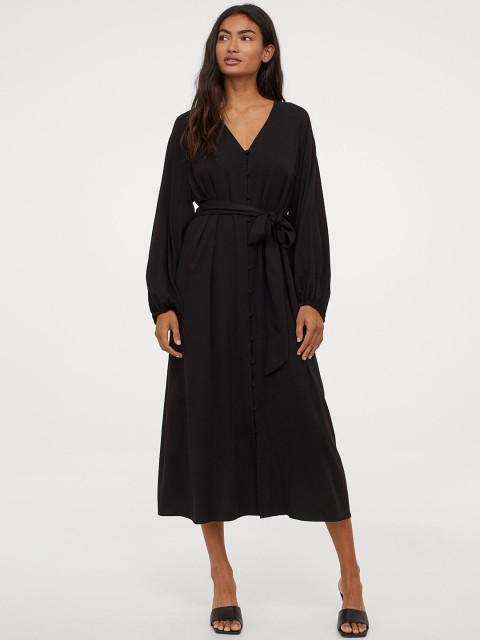 

H&M Women Black Solid Tie-Belt Dress