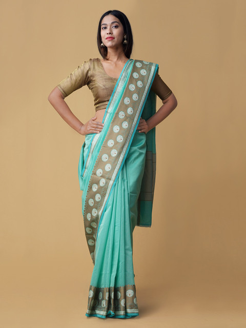 

Unnati Silks Orange Solid Banarasi Saree
