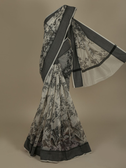

Pothys White Printed Supernet Saree
