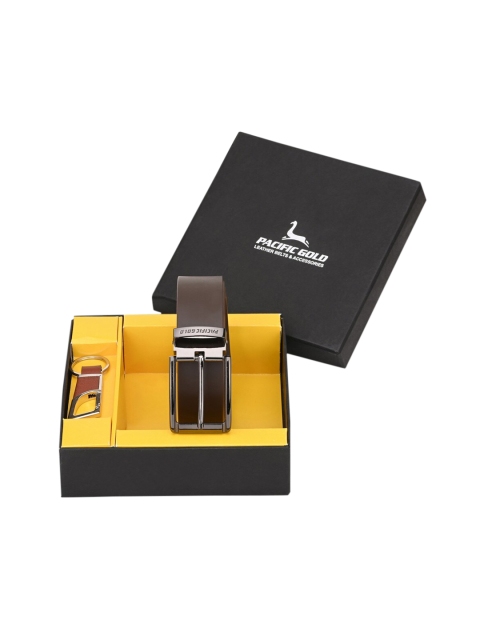 

Pacific Gold Men Brown & Silver-Toned Genuine Leather Accessory gift set