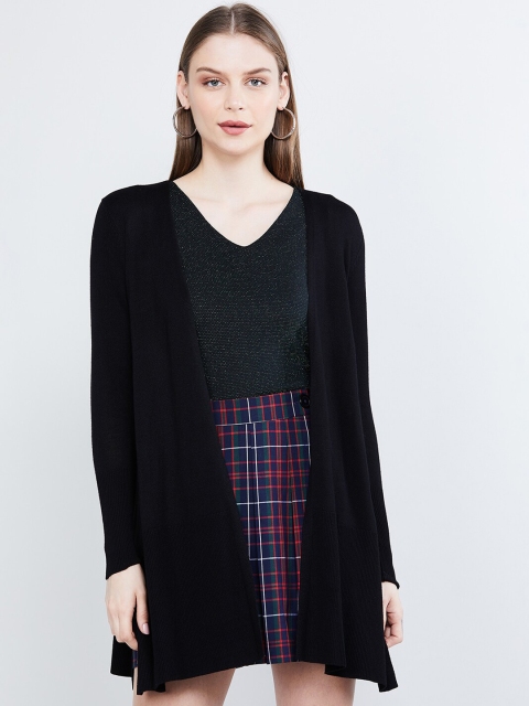 

max Women Black Solid Open Front Longline Shrug