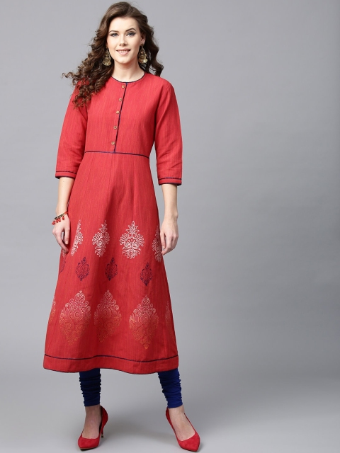 

Tulsattva Women Red Printed A-Line Kurta