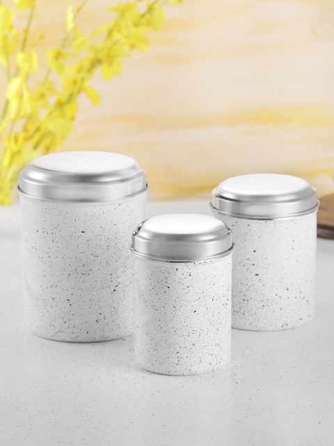 

Jensons Set Of 3 White & Silver-Toned Stainless Steel Progetto Series Marble Finish Canister