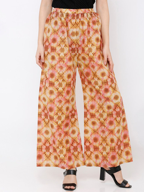 

SALWAR STUDIO Women Brown & Pink Checked Straight Fit Palazzos