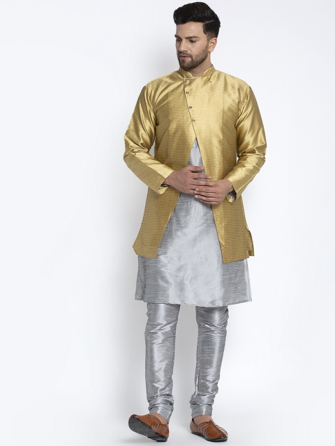 

Benstoke Men Grey Solid Kurta with Churidar