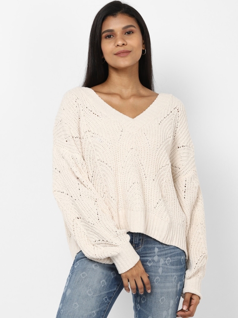 

AMERICAN EAGLE OUTFITTERS Women White Self Design Pullover