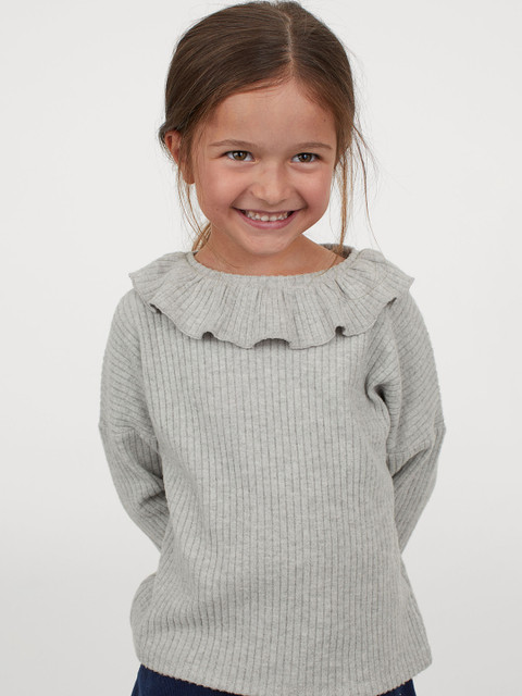 

H&M Girls Grey Ribbed Flounced Top