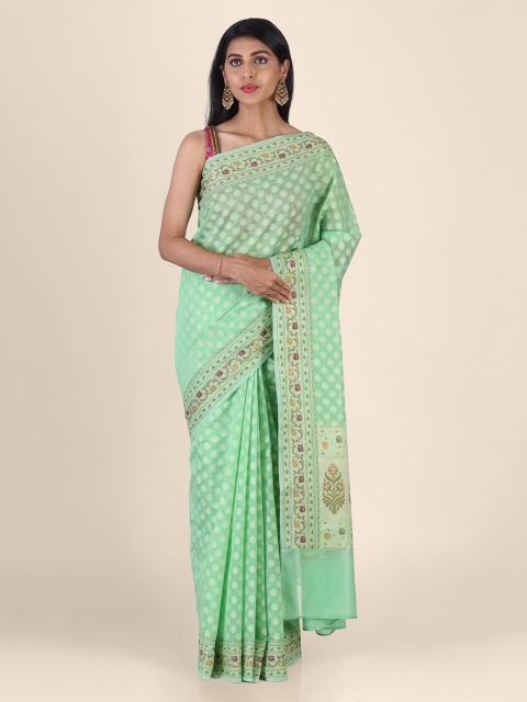 

Shruti and Mangaaysh Green Woven Design Handloom Banarasi Saree